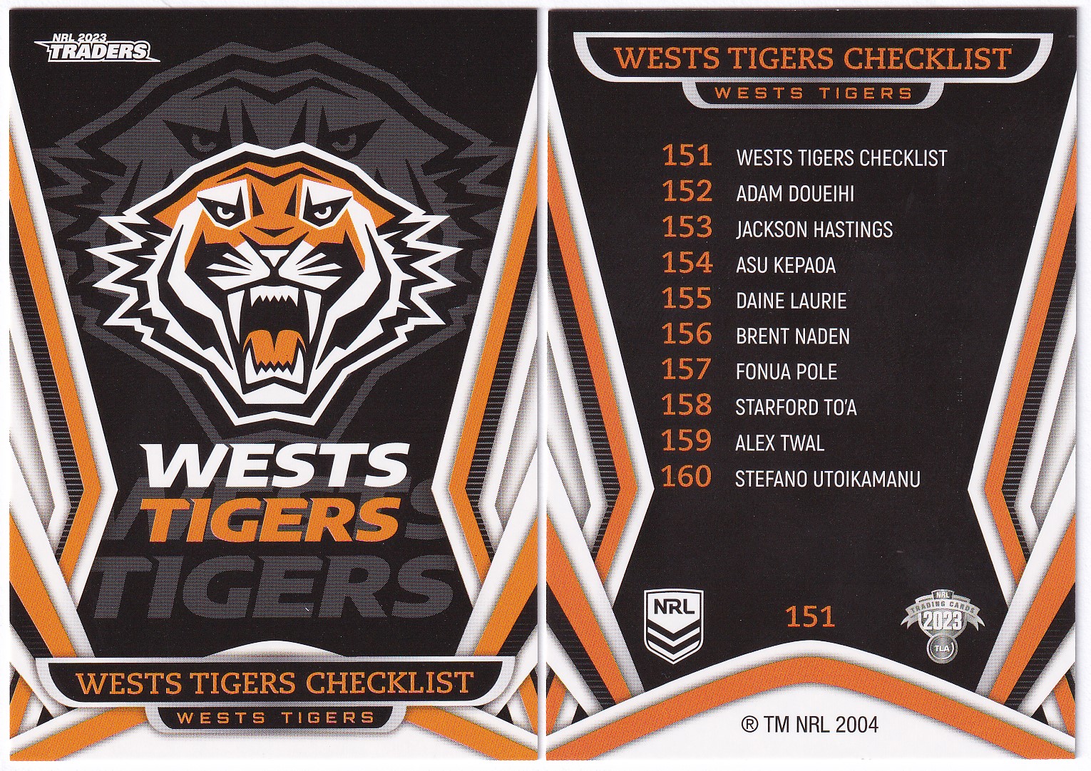 2023 NRL TRADERS TITANIUM - 10 CARD 'PEARL SPECIALS' WESTS TIGERS